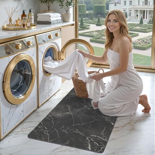 Color&Geometry Ultra Thin Bathroom Rugs Non Slip,Absorbent Quick Dry Bath Mats for Bathroom,Thin Bath Rugs Washable with Rubber Backing Fit Under Door Outside Shower,Black Marble,16"x24" - color: Black Marble, size: 16"x24"