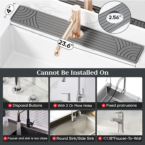 Stone Faucet Mat for Kitchen Sink, 23.6" Water Absorbent Diatomite Stone Sink Tray, Sink Protectors for Kitchen Sink, Faucet Mat for Bathroom Counter - color: Dark Gray