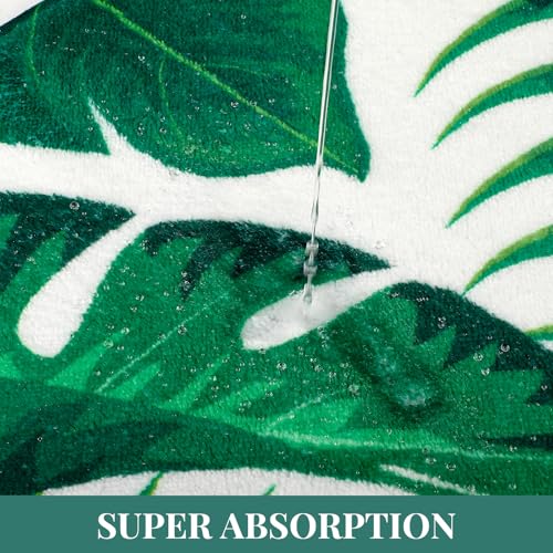 Green Bathroom Rug Set 3 Piece Palm Leaf Bathroom Rugs Set with U-Shaped Mat Green Leaves Bath Mat with Unique Leaf Shaped for Bedroom Floor Living Room Machine Washable