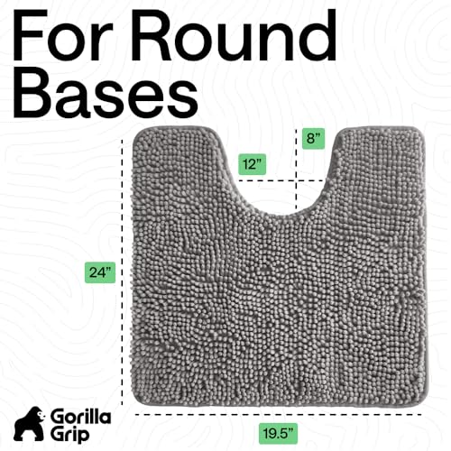 GORILLA GRIP Plush Absorbent Shaggy Chenille Bath Rug Mat for Oval Toilet Base with Rubber Backing, Machine Washable Rugs, Soft Microfiber Contour Mats for Toilets, Quick Dry, Bathroom Decor, Grey - color: Grey, size: 24" X 19" Oval Contour