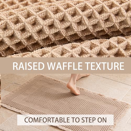 Waffle Bath Mat Non Slip, Boho Bathroom Rug, Super Absorbent Quick Dry Bathroom Mat, Soft Farmhouse Bath Rug with Tassels, Small Washable Shower Mats for Floor 20"x32", Square Brown - color: Square Brown, size: 1'8" x 2'8" (Rectangular)