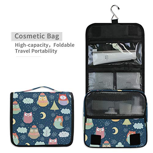 senya Hanging Travel Toiletry Bag Kit Makeup Case Cosmetics Organizer for Men Women - color: Owl Moon Cloud Night
