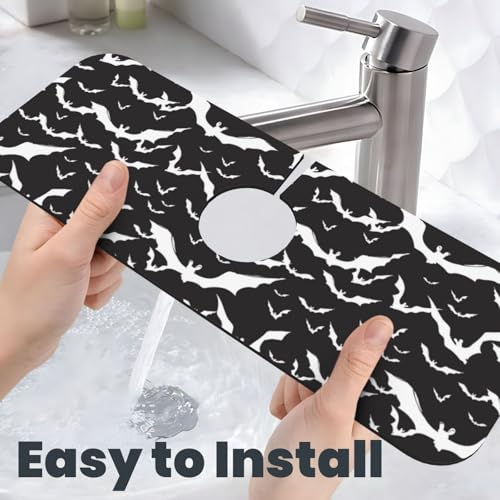 Bats Halloween Goth Silhouettes Black White 15" X 5.5" Kitchen Sink Splash Guard Faucet Faucet Guard Draining Mat Sink Splash Guard Faucet Kitchen Bathroom - color: Bats Halloween Goth Silhouettes Black White