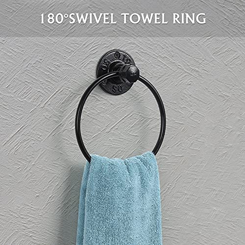 Bathroom Hardware Fixture Set Industrial Towel Bar Sets with Paper Towel Rack Wall Mount Hand Towel Holder Roll Ring Toilet Paper Holder and Pipe Robe Towel Holder Hanger for Farmhouse Home, 7 Pieces - size: 7 Pieces
