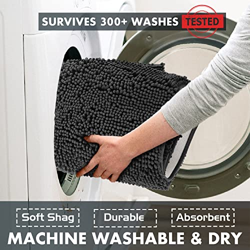 Luxury Black Bathroom Rugs - 2-Piece Set, Soft Plush Anti-Slip Bath Rug + U-Shaped Toilet Mat. Microfiber Shaggy Carpet, Super Absorbent - 36'' x 24'' + 24'' x 20'', Black - color: Black, size: 2 Piece Set - Large