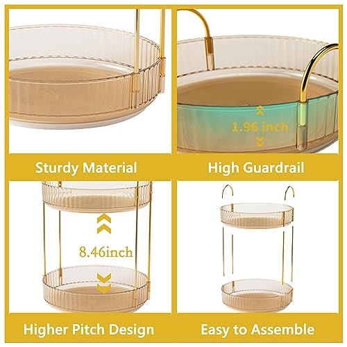 Asayuee 360 Rotating Gold Makeup Organizer,2 Tier Large Capacity Rotating Makeup Organizer,SkincarePerfume Organizer,Bathroom Cosmetics Storage Organizer Countertop (Gold-2 Tier) - color: Gold, size: 2 Tier