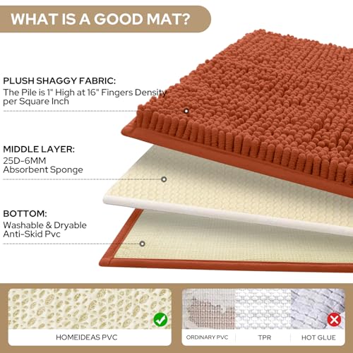 HOMEIDEAS 3 Pieces Bathroom Rugs, Ultra Soft Non Slip Absorbent Chenille Toilet Bath Mat Set (Burnt Orange) - color: Burnt-orange, size: 17"x24"+20"x32"+U Shape 20"x24"