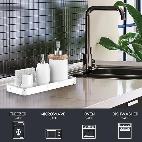 Gurygo 12" Ceramic Bathroom Vanity Tray for Kitchen Counter - Kitchen Soap Trays - Rectangular Vanity Tray for Bathroom - Porcelain Large Serving Trays (Marble, Set/1) - color: Marble White, size: 12" x 5" x 1.1"