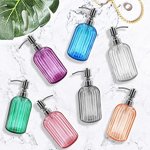 14 Oz Glass Soap Dispenser with 304 Rust Proof Stainless Steel Pump, Refillable Hand Liquid Soap Dispenser for Bathroom, Kitchen, Countertop, Laundry Room (White) - color: Clear