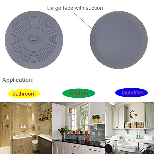 V-TOP Tub Stopper 2 Pack, 6 inches Large Silicone Drain Plug Hair Stopper Flat Suction Cover for Kitchen Gadgets Bathroom Accessories and Laundry - color: 6" White&gray