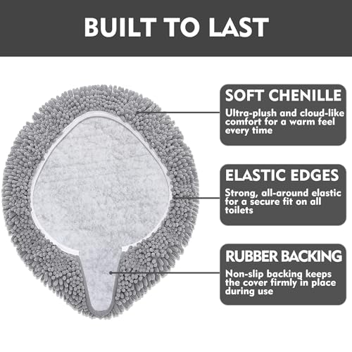 RUN HELIX Bathroom Toilet Lid Cover,Chenille Machine Washable Seat Covers, 17.5x15, Stays in Place Rubber Backing, Fits Most Round, Elongated and Oblong Lids, Accessories Decor, Light Grey - color: Light Grey, size: Lid 17.5"x15"