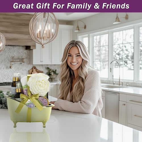 Aqua Elegante Spa Gift Basket - Luxury Bath Set with Body Wash, Bubble Bath, Lotion, Salts, Scrub, Spray, Shower Puff, Towel, Gifts for Women, Mom, Wife, Her - Lavender & Tea Tree Oil