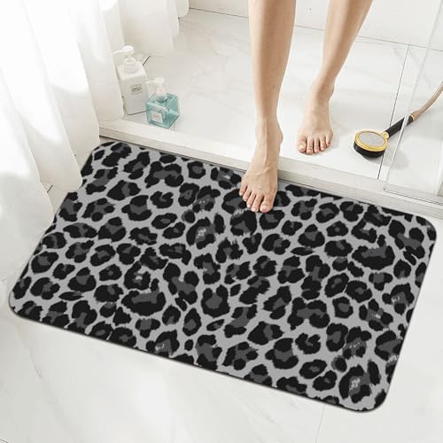 Grey Leopard Bath Mat Fit Under Door, Animal Skin Texture Non-Slip Bathroom Rug Floor Mat Quick Dry Absorbent Bathmat for Bathroom Kitchen Bathtub Shower Sink, 15.7x23.6 in - color: Leopard #07