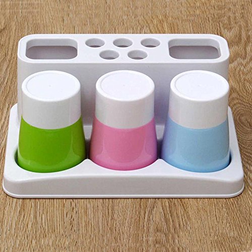 Bathroom Toothbrush Toothpaste Stand Organizer Plastic Storage Rack Set (3 Cups) (Blue+Pink+Green) - color: Blue+pink+green