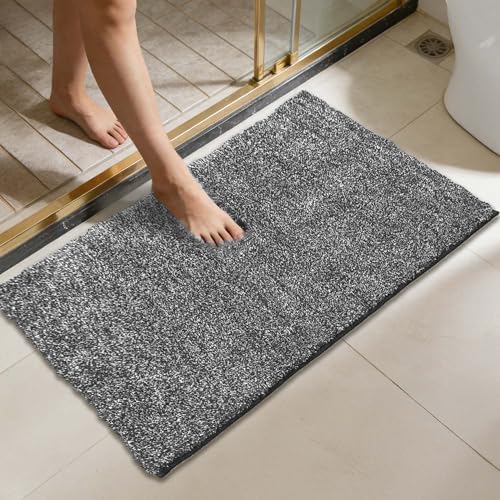Non-Slip & Super Absorbent Bath Mat, 32x20 Inch Large Microfiber Bathroom Rug, Ultra Plush Quick Dry Machine Washable Shaggy Carpet for Shower Tub Floor, Dark Gray - color: Dark Gray, size: 32"x20"