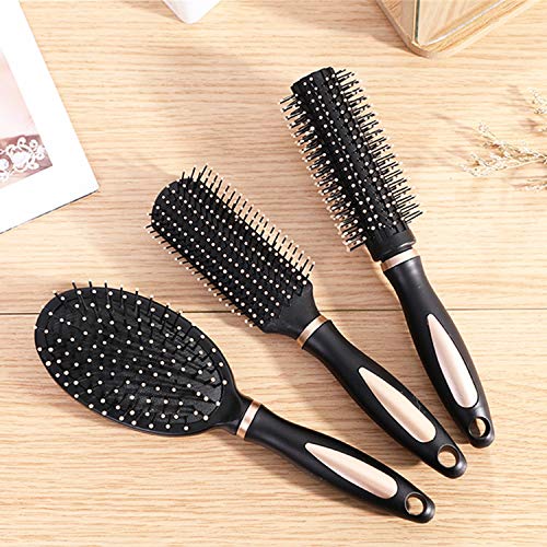 Pack of 4 Anti-Static Hair Tools for Women, Men & Kids: Oval Comb, Round Vent Brush, Detangling Paddle Brush for Wet/Dry Hair Massage & Shine, QXDAI-10