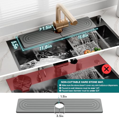 eormoe Kitchen Faucet Absorbent Mat - Large Diatomaceous Earth Splash Guard for Sink Faucet, Aesthetic Water Absorbing Stone Tray in The Modern Home (Grey, 23.6" x 5.5") - color: Gray, size: 23.6" x 5.5"