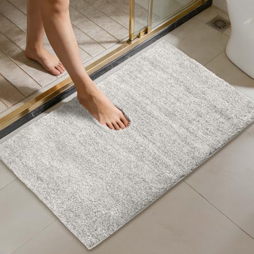 Non-Slip & Super Absorbent Bath Mat, 32x20 Inch Large Microfiber Bathroom Rug, Ultra Plush Quick Dry Machine Washable Shaggy Carpet for Shower Tub Floor, Light Gray - color: Light Gray, size: 32"x20"