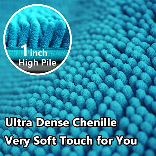 Bathroom Rugs Chenille 3-Piece Extra Soft and Absorbent Shag Bathroom Rugs, Machine Wash Mat, Strong PVC Non-Slip Underside, Plush Carpet Mats (Turquoise) - color: Turquoise, size: 2'8" x 1'8" (16x24"+20x32"+20x20"U shape）