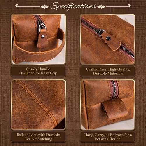 Personalized Leather Toiletry Bag for Men - Handmade Custom Travel Size Dopp Kit, Gift for Graduation, Husband, Boyfriend, Birthday, Wedding, Anniversary, Groomsmen, Grandpa, Him, Father’s Day Gifts