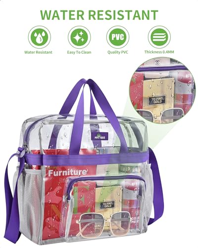 MAY TREE Clear Bag for Stadium Events 12×6×12 Clear Tote Lunch Bag with Reinforced Straps for Work, Sporting Events and Gym, Purple - color: Purple
