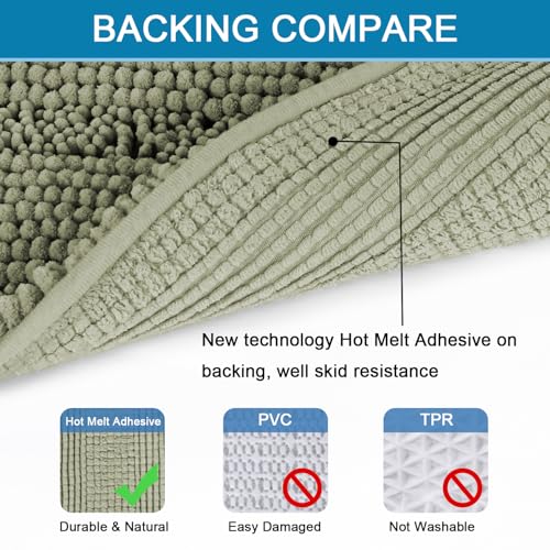 H.VERSAILTEX Bath Mats for Bathroom Non Slip Thick Chenille Striped Bath Rug Absorbent Fluffy Soft Shaggy Rugs Washable Dry Fast Plush Mats for Indoor, Bath Room, Tub - 20" x 32", Eucalyptus Green - color: Eucalyptus Green, size: 20" x 32"