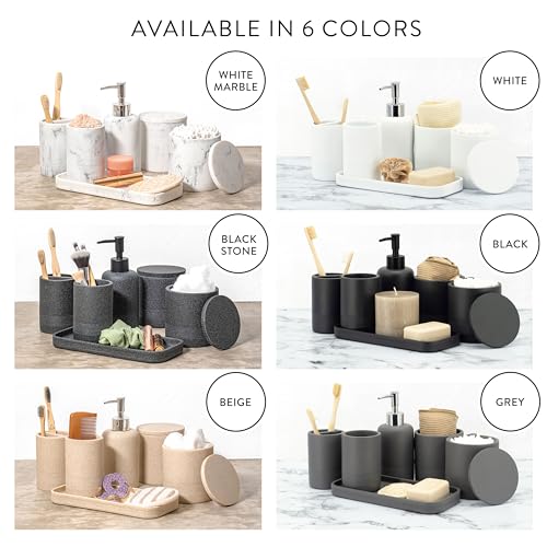 ZCCZ Gray Bathroom Accessories Set 6 Pieces - Toothbrush Holder, Lotion Dispenser, Qtip Container, Vanity Tray, Tumbler - Countertop Organizer for Bathrooms - Elegant and Functional Décor Set - color: Gray, size: 6pcs