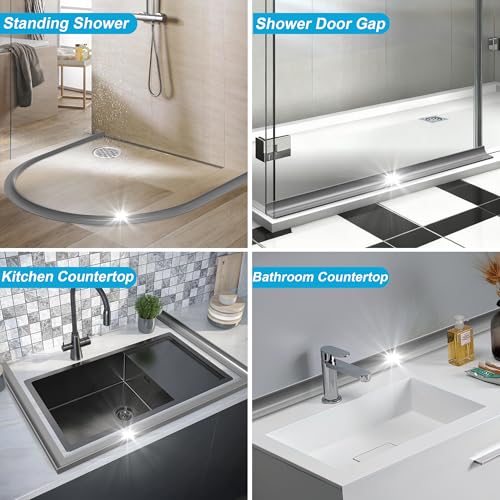 98Inch Shower Threshold Water Dam, Self-Adhesive Silicone Shower Barrier Water Stopper Shower Door Bottom Seal Strip Shower Splash Guard for Bathroom Kitchen Bathtub - color: Gray, style: 98 inch