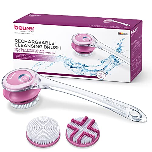 Beurer FC55 Electric Body Scrubber for Exfoliating and Massage, Waterproof for Showering, Cordless and Rechargeable, Spinning Skin Cleansing Brush with 2 Attachments - style: FC55 - Rechargeable, Removable Handle