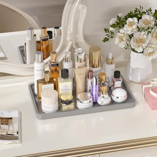 Weenson Bathroom Vanity Tray for Countertop Decor Perfume Makeup Toiletries Toilet Tank, Large Bamboo Kitchen Tray for Spice Salt, Serving Tray for Food Coffee, Nightstand Candle Silver 14.2”x8.3” - color: Silver, size: 14.2" x 8.3" x 0.8"