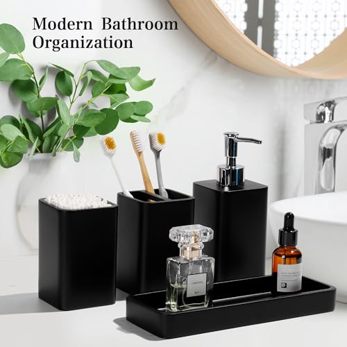 YMXYJM Bathroom Accessories Set, 4 Pcs Bathroom Accessory Set, Soap Dispenser, Toothbrush Holder, Qtip Holder Set, Bathroom Sets Complete, Bathroom Sink Set for Modern Home Decor, Black - style: Black