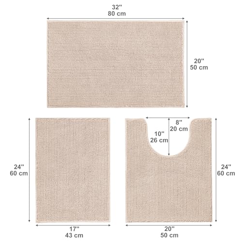 Urvoix Bathroom Rugs Sets 3 Piece, Non-Slip Chenille Bath Rug - Ultra Soft, Washable, Super Absorbent Bath Mat for Bathroom, Toilet and Tub (Cream Beige) - color: Cream Beige