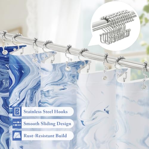 MitoVilla 3 in 1 Extra Long Navy Blue Marble Shower Curtain Set-72 W x 84 H, Modern Ripple Shower Curtain and Waterproof Fabric PEVA Liner Set with 12 Stainless Steel Hooks - color: 3 in 1 - Navy, size: 72"W x 84"L (Pack of 1)