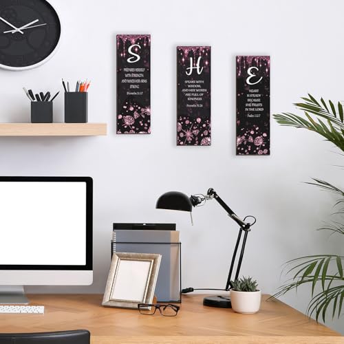 3 Pcs Pink Silver Wall Decor Diamond Bedroom Decor For Women With Religious Black And Pink Bathroom Accessories Office Sign for Home Kitchen Office Wall Decoration 12x4 Inches - color: Pink