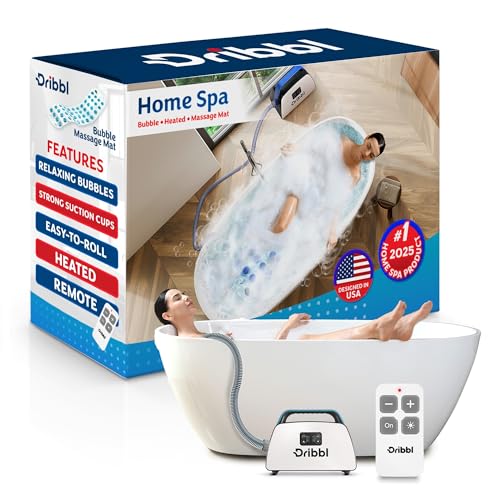Dribbl Electric Bubble Massage Bathtub Mat – Non-Slip Full-Body Waterproof Hot Tub Spa Mat for Bath with Heater, Motorized Air Pump, and Remote Control, 6-Speed Adjustable Massage, Aqua - color: Aqua