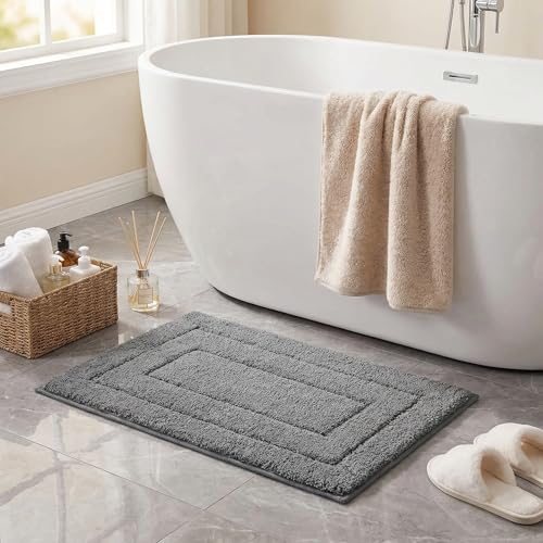 GRANNY SAYS Bathroom Rugs and Mats, 16" x 24" Non-Slip Bath Mat for Bathroom, Super Soft Absorbent Microfiber Bath Rug, Machine Washable and Dry, Small Dark Gray Rug for Shower, Tub and Bath Floor - color: Deep Gray, size: 1'4" x 2' (16" x 24")