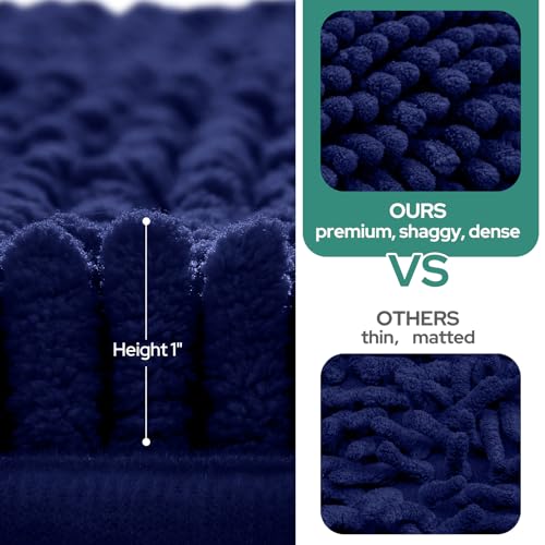 HOMEIDEAS 2 Pieces Bathroom Rugs, Non Slip Absorbent Chenille Toilet Bath Mat Set (Navy Blue) - color: Blue-navy Blue, size: 1'5" x 2'8" (Rectangular 20"x32"+17"x24")