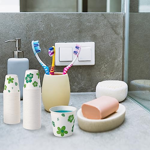 [600 Pack] Paper Cups, 3oz Disposable Bathroom Cups, Mouthwash Cups, Cold Disposable Drinking Cup for Party, Picnic, BBQ, Travel, and Event, Green Floral - color: JP-3-ZB01-600-G
