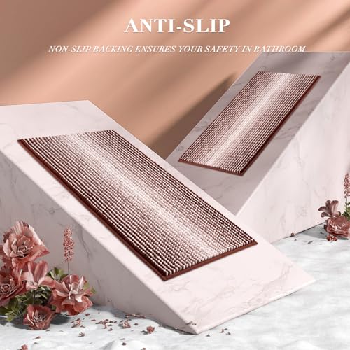 Bathroom Rugs and Mats Sets, 2 Piece Thick Absorbent Chenille Bath Mat Rug Set Non Slip, Soft Shaggy Bath Room Floor Mats for Bathroom, Machine Washable (Burgundy Red, 20" x 47" Plus 16" x 24") - color: Burgundy Red, size: 20" x 47" Plus 16" x 24"