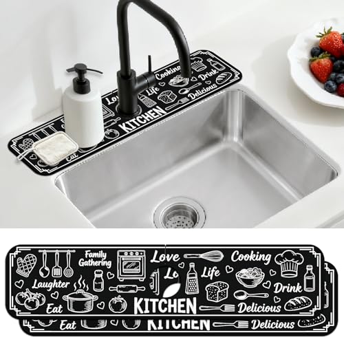 2 Pcs Kitchen Sink Splash Guard Faucet Mat Graffiti Pattern Faucet Mat for Sinks Digital Painting Absorbing Drying Mats for Kitchen Bathroom, 23.6x5.5inch - color: Graffiti Pattern