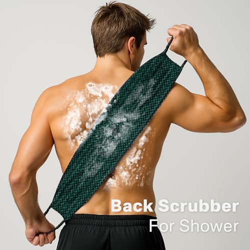 Yiclick Dual-Textured Exfoliating Washcloth Towel - Back Scrubber for Use in Shower Bath, Exfoliating Body Scrubber Exfoliator, Japanese Exfoliate Loofah Lufa Sponge Wash Cloth for Women Men - color: Green