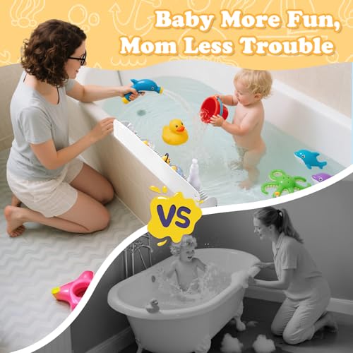 AGPTEK 24 Inch Bathtub Splash Guard with 10 Suction Cups, Silicone Tub Water Splash Guard for Bathtub, Bath Toy Tray Holder Play Shelf for Kids, Universal for Bathroom, Kitchen Sink (White) - color: White