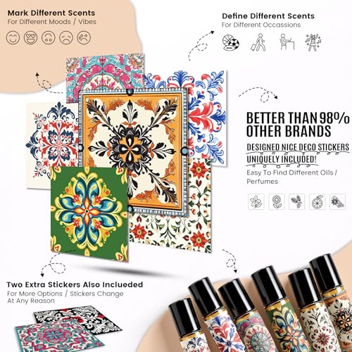 Roller Bottles for Essential Oils Roll On Bottles 6 Pack, 10ml Amber Rollerball Bottle Thick Glass Empty with Oil Perfume Lip Gloss DIY Kits Boho Stickers Leak-Proof Refillable for Travel, Gift - color: Amber, size: 6 Pack
