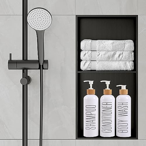 HOMCDALY Shampoo and Conditioner Dispenser, 16oz 3-Pack Refillable Shampoo and Conditioner Bottles, Empty Shampoo Bottles Refillable with Bamboo Pump, Bathroom Shower Shampoo Dispenser Set - color: White&bamboo Pump