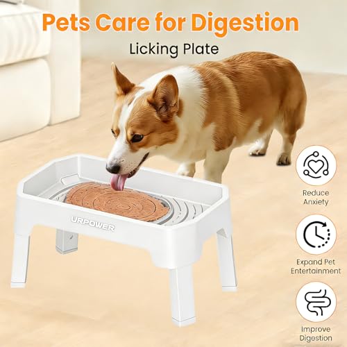 URPOWER 3-in-1 Elevated Dog Bowls - Mess Proof Double Deck 4 Height Adjustable Raised Stand with 2 Stainless Steel Food Bowls & Licking Plate for Small, Medium & Large Dogs - color: Light Grey, size: Large