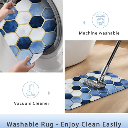 Blue Marble Bathroom Mat, Non-Slip Rubber Backing Thin Low-Profile Bath Rug, Easy-Clean Bathroom Floor Mat for Shower, Bathtub, Kitchen, or Entryway - color: Blue