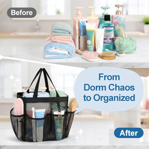 Mesh Shower Caddy Portable - 2 Packs, S-Hook, Shower Bag for Dorm Camping | 8 Pockets, 2-Handle, Quick-Dry, Hanging College Dorm Room Essentials for Girls, Gym, Travel & Bathroom, Black & Mint Green - color: 2 Pack, Black & Mint Green, size: L (Classic Do