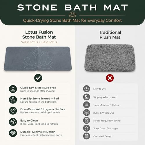 Stone Bath Mat Set for Bathroom – 2 Pack Diatomaceous Earth Bath Mat, Quick Dry Non Slip Bathroom Stone Mat, 23.6”×15.4” West + East | JapandiSpirit Lotus Fusion - color: Lotus Fusion Pack