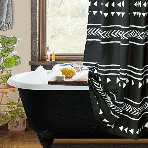 UPHOME Boho Black and White Fabric Tassel Triangle Stripes Geometric Shower Curtain Set with Hooks Chic Tribal Bathroom Decor Accessories (72X72 inch, Black) - color: Black, size: 72"W x 72"L (Pack of 1)