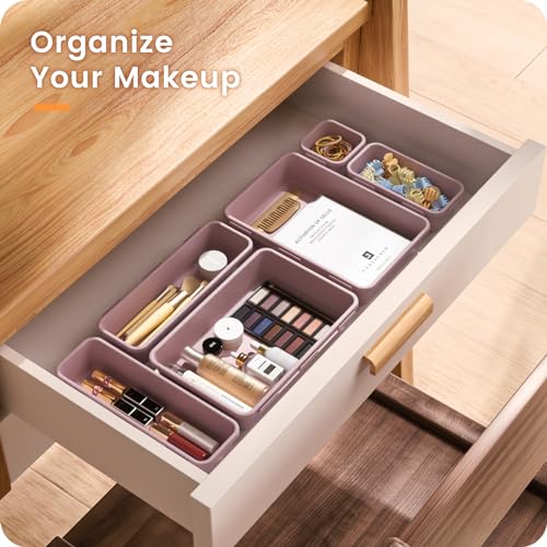 【Military Grade】A-LuGei Drawer Organizer,【𝟱𝗦𝗶𝘇𝗲】Makeup organizer,【Holds 177 Items】Bathroom Organizers and Storage,Organization and Storage,Desk Drawer Organizer for Vanity【Lilac】 - color: Lilac